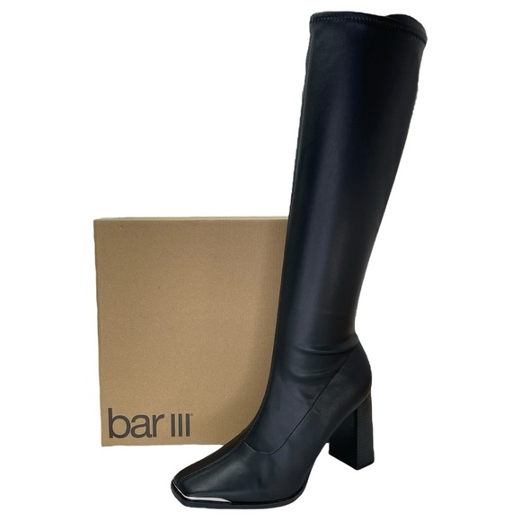 Bar III Shoes - Bar III Haydin Black Stretch Faux Leather Womens Heeled Knee High Boots Size 10M
